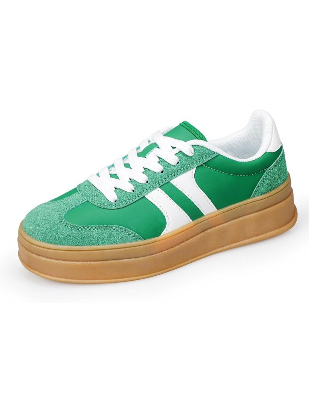 🆕Women's Green White Gum Sole Fashion Sneakers Thick Platform Sole Rubber Shoes